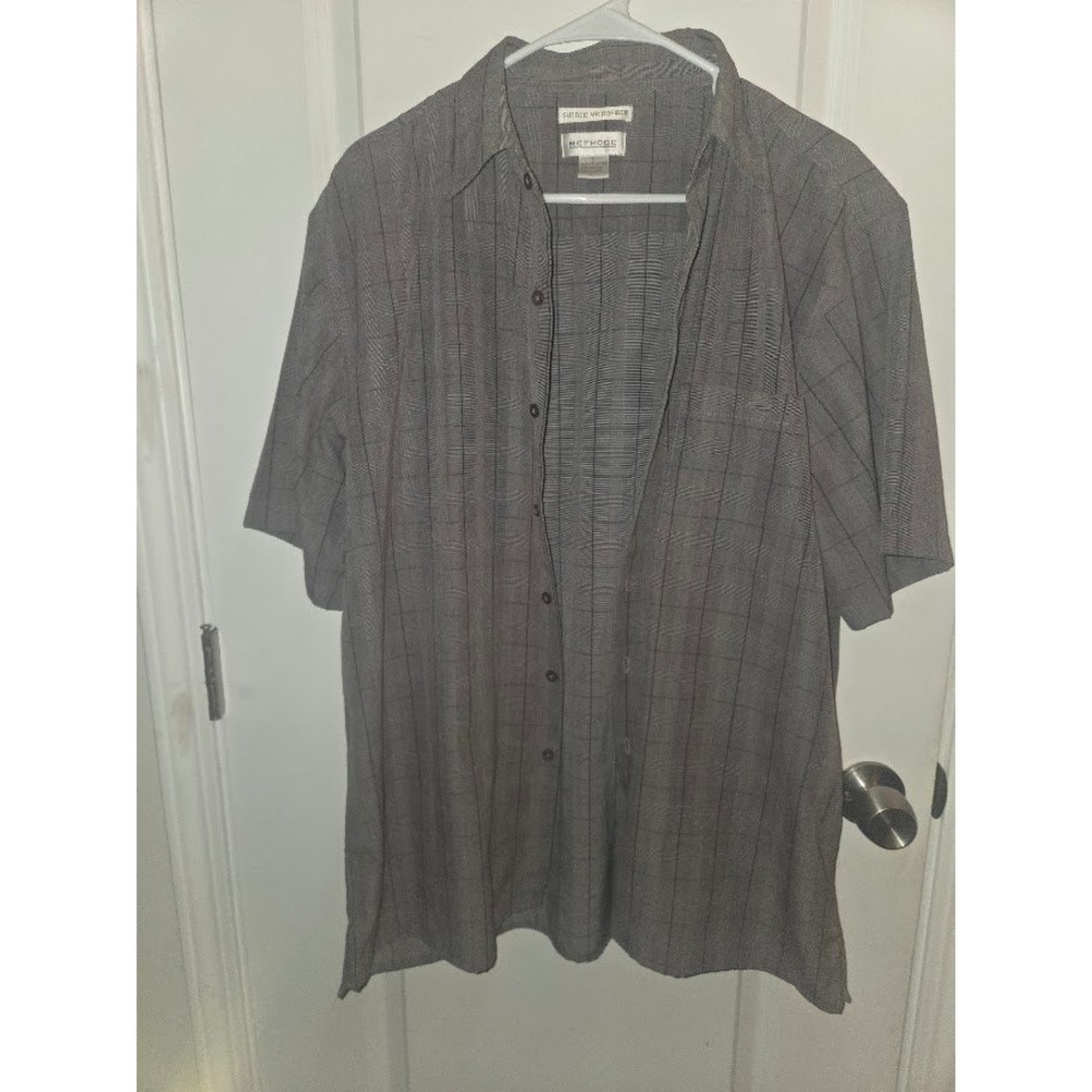 Methode Sueded Microfiber Mens Large Gray Plaid Short Sleeve Button Up Shirt